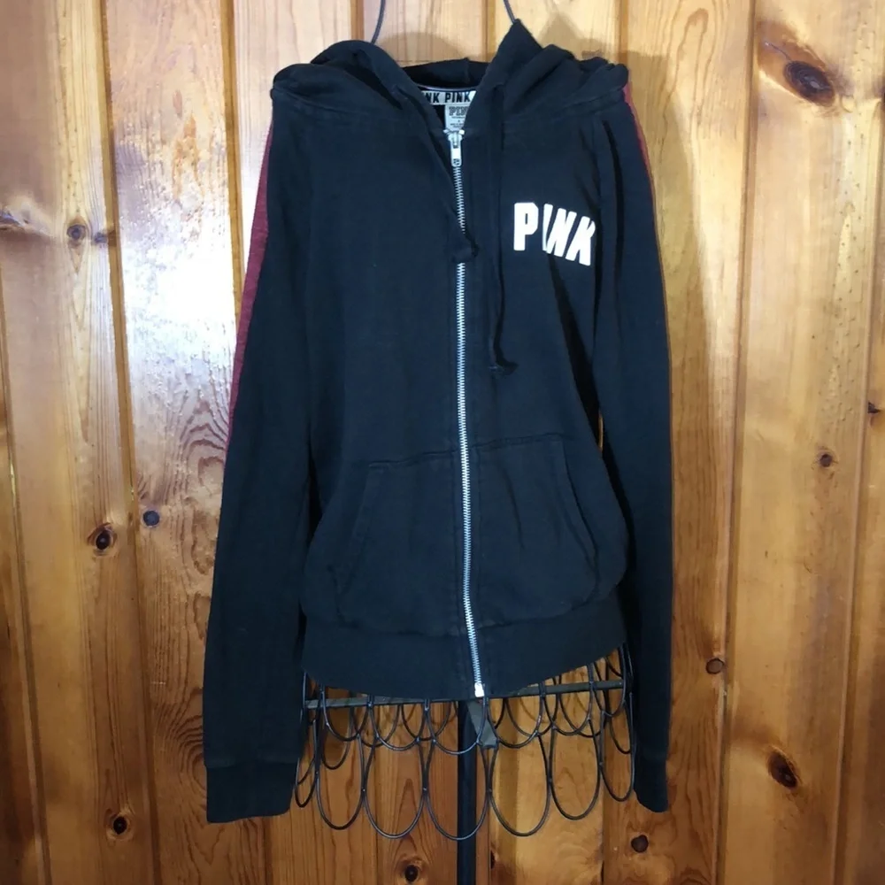 Pink Victoria’s Secret red and black zip up hoodie size small pink Vs hoodie​​ - Picture 5 of 6